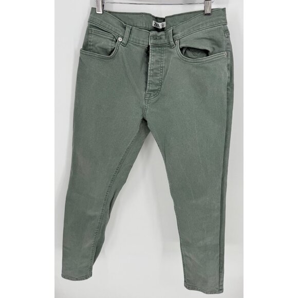 Zara Men's High-Rise Slim Fit Button Fly Green Denim Jeans - Picture 1 of 11
